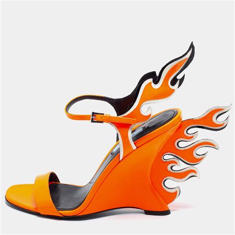 orange prada flame heels|flame wedge sandals.